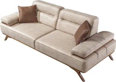 Produktbild von Villa Möbel Sofa Andorra Dunkelbeige 3-Sitzer Relax- und Bettfunktion, pflegeleichter Mikrofaser Samtstoff, inkl. Kissen