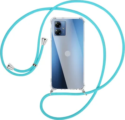 Produktbild von Handykette Backcover-Schutzhülle mit Band (Metall silberfarben) für Motorola Moto G14 (PAYF0010IN, 6.5'') - türkis
