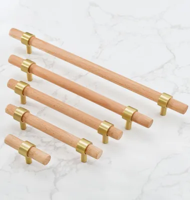 Produktbild von Holz-Küchenschrankgriffe - 6 Stück - 96 mm - Naturholz