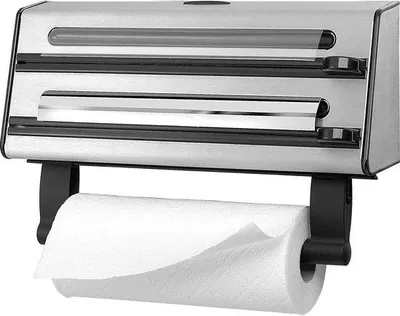 Image de Porte-rouleau en aluminium - Papier d'aluminium et film alimentaire - 1 pièce - Argent/Noir - Acier inoxydable - 40,89 x 27,94 x 10,92 cm