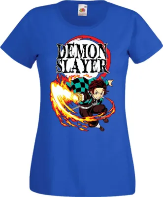 Zdjęcie produktu dla Koszulka Damska Manga Anime Demon Anime Slayer Tanjiro Kamado 03 Demon Anime Slayer Main, Lady M / Niebieski