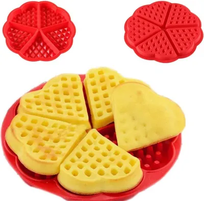 Obrázok produktu pre Forma na vafle, nepriľnavá silikónová forma na vafle, silikónová forma na vafle, 4 kusy silikónovej formy na pečenie vaflí v tvare srdca s 5 dutinami na palacinky a muffiny