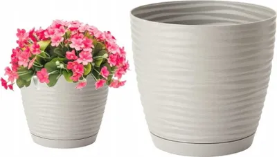 Obrázek produktu pro KADAX květináč s podšálkem "Temara", květináč, plastový květináč, květináč, kulatý, 13 cm, šedý