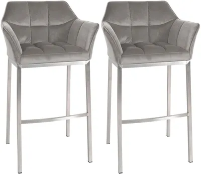 Produktbild von CLP 2er Set Barhocker Damaso Samtbezug Vierfußgestell Metall bis 240 kg belastbar grau Material Gestell Edelstahl