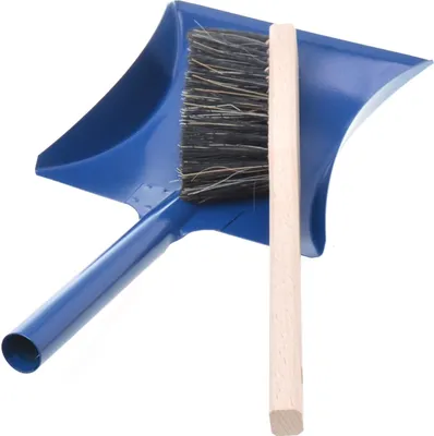 Immagine prodotto di Paletta in metallo con manico corto in metallo - paletta per pulire e spazzare + scopa a mano con manico lungo - scopa in legno - paletta (blu)