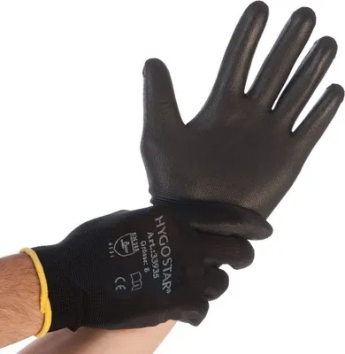 Immagine prodotto di 10x Hygostar 33933 Feinstrickhandschuhe Black Ace schwarz Gr. 10/XLPoliuretanoBeschichtung Trägermaterial Nylon