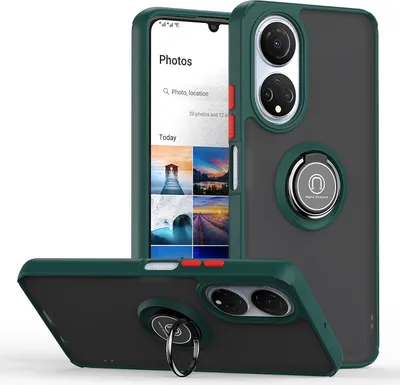 Produktbild von Honor X7 Hülle, Ring Halter Ständer Matte Transluzent TPU Rahmen Stoßfest Schutzhülle für Honor X7 dunkelgrün