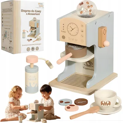 Zdjęcie produktu dla Ekspres Do Kawy Drewniany Dla Dzieci Zestaw Kawiarnia Akcesoria Barista