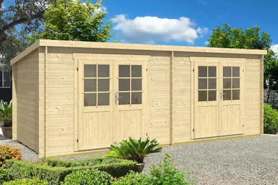 Produktbild von Alpholz Gartenhaus Maria Twin aus Holz in Naturbelassen mit 28 mm Wandstärke 598 x 272 cm