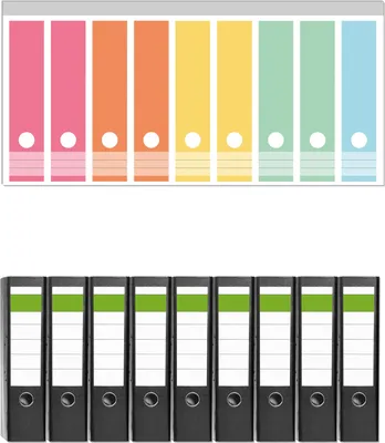 Produktbild von Wallario 9 Stück breite Ordner inkl. Klebeetiketten mit Motive Regenbogen in Pastelltönen -  Set mit Rückenschildern / Ordnerrücken Stickern