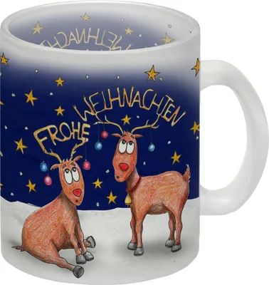 Produktbild von Frohe Weihnachten Glas Tasse mit Rentier Motiv