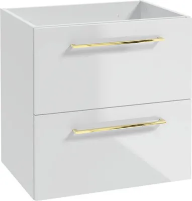 Zdjęcie produktu dla Biała Szafka pod Umywalkę do Łazienki 60x40 Wisząca Połysk Złote Uchwyty