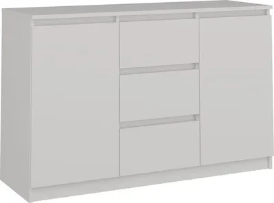Immagine prodotto di Comò moderno 2 ante 3 cassetti 120 cm | Colore: bianco | Dimensioni: 120x40x75 cm
