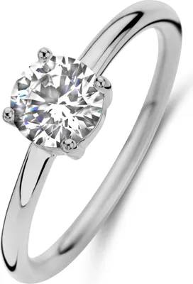 Produktbild von New Bling 9NB-1123-54 Zilveren Ring met Zirkonia Steen - Wit - 6mm - Maat 54 - Rhodium - Zilver