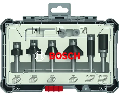 Immagine prodotto di Router bit set - BOSCH PROFESSIONAL - 2607017469 - 6 pieces - 8 mm shank - For soft and hard wood