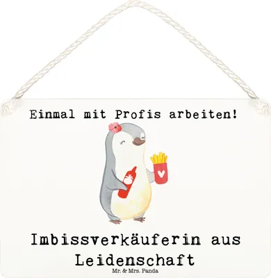 Produktbild von Mr. & Mrs. Panda Schild Imbissverkäuferin Leidenschaft DIN A6 - Weiß - Geschenk, Lustig, Imbissbesitzerin, Pommesverkäuferin, Türschild, Witzig, holzbild, Wandbild Holz