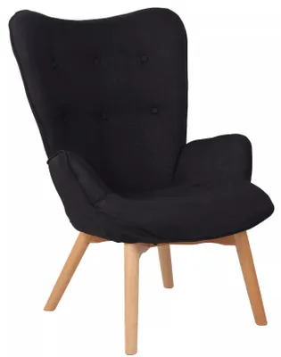 Produktbild von In And OutdoorMatch r Loungesessel Nolan - Esszimmerstuhl - Schwarzer Stoff - Holzbeine - 1er-Set - Sitzhöhe 49 cm - Deluxe