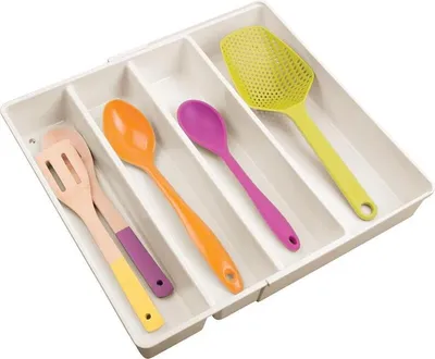 Produktbild von Besteckkasten Schubladen Organizer Besteckeinsatz ausziehbar mDesign creme