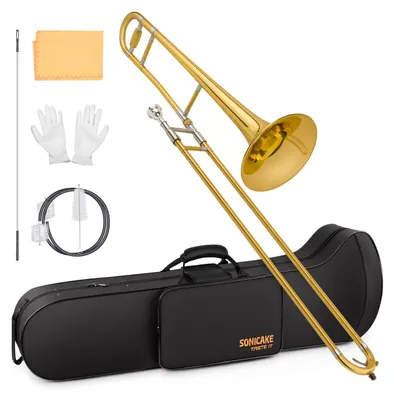 Produktbild von Altposaune Tenorposaune Blasinstrument - Goldlack Messing - 7C Mundstück - Mit Hartschalenkoffer und Handschuhen