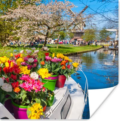 Produktbild von MuchoWow® Poster Boot mit Tulpen auf dem Keukenhof in Südholland 30x30 cm - Wandposter - Printing