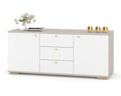 Produktbild von Große Kommode mit Schubladen Fernsehschrank HANA 3S Kaschmir/Weiß Matt 150cm