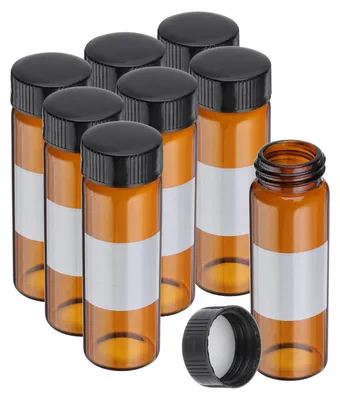 Image de Omgoods - Lot de 8 petits flacons en verre de 30 ml avec bouchon à vis noir, pour liquides