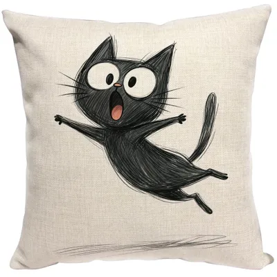 Productafbeelding van Cartoon Kussenhoes met Zwarte Kat voor Sofa en Slaapkamer