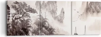 Produktbild von Bild auf Leinwand - Leinwandbild - 3 Teile - Chinesisch Landschaft Aquarell - 90x30cm - Wand Bild - Wanddeko - Wandbilder - Leinwanddruck - Bilder - Wanddekoration - Leinwand bilder - CA90x30-4265