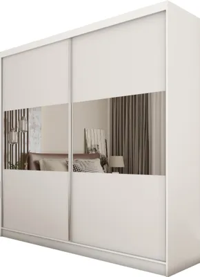 Produktbild von Masseno Schiebetürenschrank ROSALIA 200 cm Kleiderschrank Schlafzimmer Schrank 2-türig mit Spiegel Weiß
