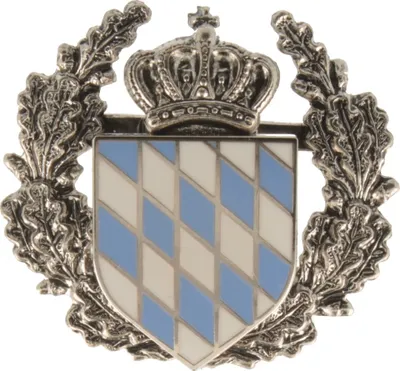 Hutanstecker kleines bayerisches Staatswappen mit Ehrenkranz von Hut-Breiter in bunt