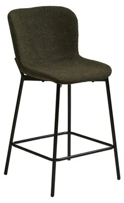 Zdjęcie produktu dla Zestaw 2 hokerów Maceda z ciemnozielonego bouclé z czarnymi nogami 47x55x95 cm