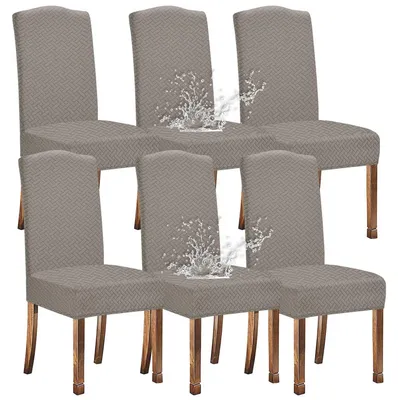 Obrázek produktu pro Potah na židle, vzor Jacquard, elastický, voděodolný, barva taupe, 6 kusů