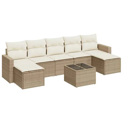 Produktbild von vidaXL 8-tlg. Garten-Sofagarnitur mit Kissen Beige Poly Rattan