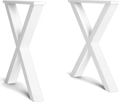 Image de Support - Pieds en X - Bois massif pour plateau de table - Laqué blanc - 72x72cm