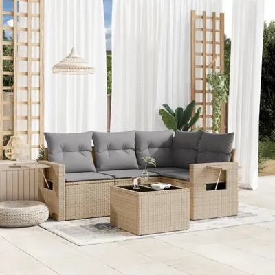 Produktbild von 5-tlg. Garten-Sofagarnitur mit Kissen Beige Poly Rattan 3252456