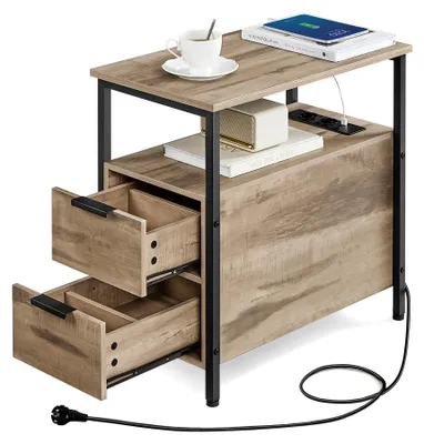 Immagine prodotto di Tavolino VASAGLE, comodino con presa di corrente, 2 cassetti