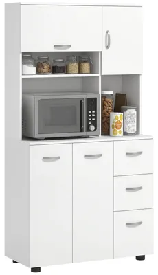 Produktbild von Küchenschrank Buffetschrank mit 3 Schubladen 2 Oberschränken Unterschrank 3 Regalen höhenverstellbare Einlegeböden Kippschutz MDF WeiØ 89 x 39,5 x 168 cm
