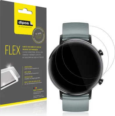 Produktbild von 2x Schutzfolie für Huawei Watch GT 2 (42mm) Folie, 100% Displayabdeckung, dipos Flex