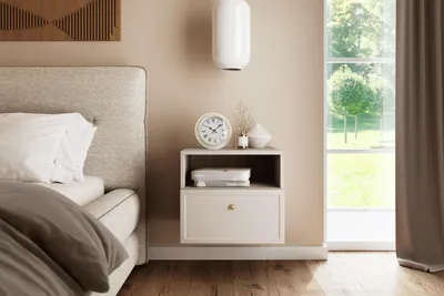 Zdjęcie produktu dla Szafka nocna kaszmir wisząca z szufladą 45 cm złoty uchwyt Lorini elegancka