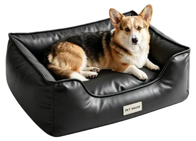 Kunstleder-Hundebett 75x60 cm, wasserdicht, Anti-Rutsch, schwarz