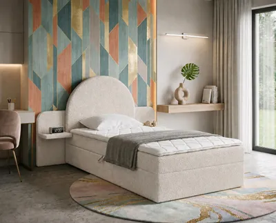 Produktbild von NORDELO Polsterbett LUNA 100x200 cm Einzelbett mit abgerundete Kopfteil und Bettkasten designer Optik Bett mit Stauraum