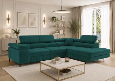 Produktbild von Letano Milano Ecksofa mit Schlaffunktion und Bettkasten, Wohnlandschaft L-Form, Couch Velours fleckgeschützt, Matt Velvet 75, Türkis