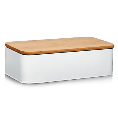 Produktbild von Zeller Brotkasten m. Bamboo Deckel, Metall, matt weiß - 42,5x23x13; 25375