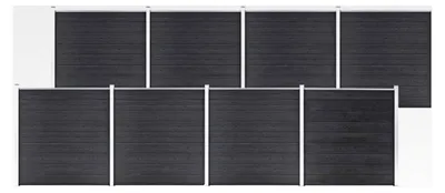 Produktbild von WPC Zaun-Set, 8 Elemente, 1391x186 cm, Grau, Sichtschutzzaun, Windschutz, Gartenzaun, Komplettset