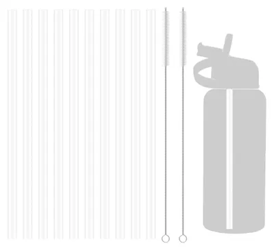 Productafbeelding van Herbruikbare rietjes - 10 stuks vervangende rietjes met 2 reinigingsborsteltjes - Geschikt voor waterflessen van 18-64oz - 24 cm lang