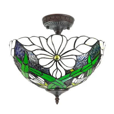 Produktbild von Clayre & Eef Deckenlampe Tiffany Ø 36x35 cm Weiß Grün Polyester