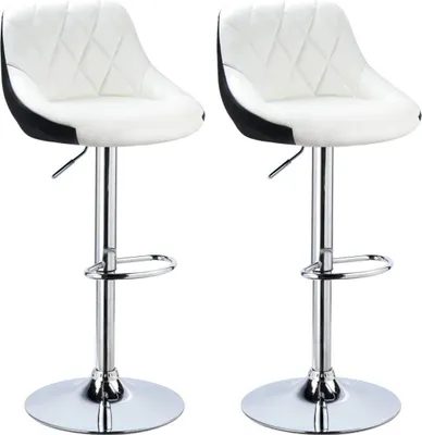 Image de Tabouret de bar - Similicuir - Blanc - Ergonomique - Réglable en hauteur 60-82cm - Chaise de cuisine - Lot de 2