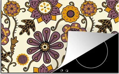 Produktbild von KitchenYeah© Herdabdeckplatte Blumen - Bohème - Vintage - Cartoon , 81x52cm, Küche Deko, Glaskeramikkochfeld Herdabdeckung, Abdeckplatte fùr Kochfeld