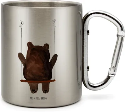 Produktbild von Mr. & Mrs. Panda Thermobecher Bär Schaukel - Transparent - Geschenk, Becher Aus Edelstahl, Teddy, thermotasse, Edelstahl-Isolierbecher, Edelstahlbecher, Teetasse