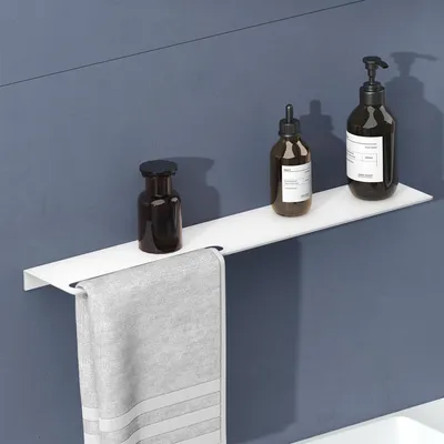 Image de doporro Serviteur de Douche Mural avec Porte-Serviettes Étagère Douche Blanc Mat en Aluminium Organisateur de Toilettes 60 cm pour Salle de Bain Cuisine Reglo-06